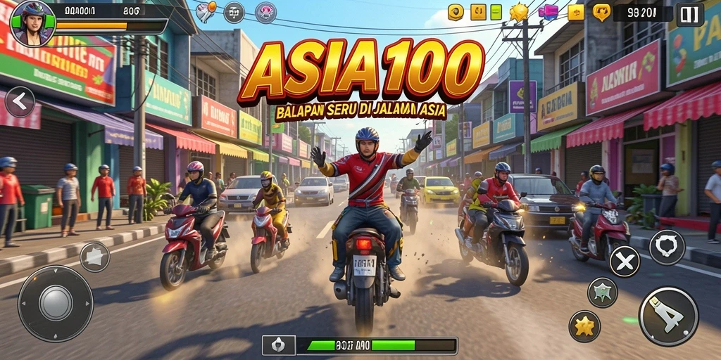 Tampilan gameplay balapan yang mendebarkan di ASIA100.