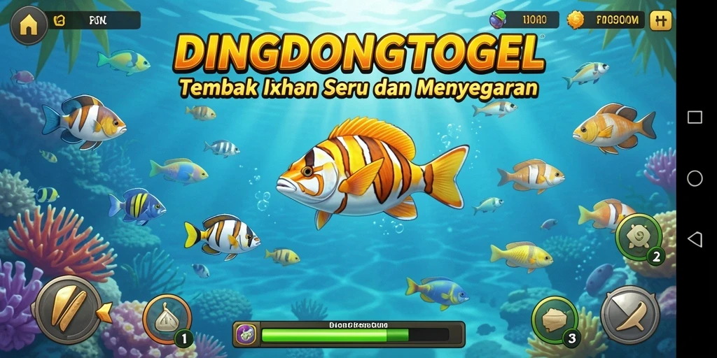 Tampilan gameplay DINGDONGTOGEL yang seru saat menembak ikan.