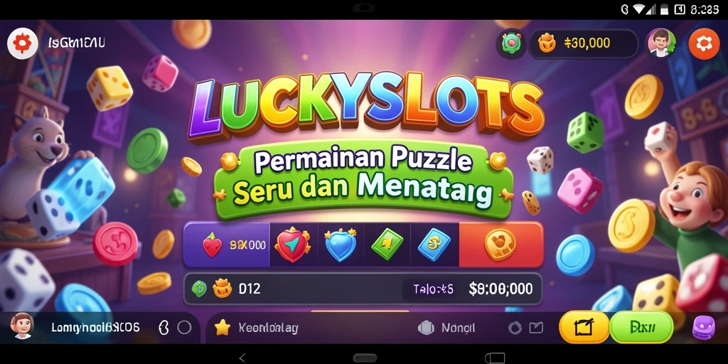 Tampilan gameplay LUCKYSLOTS yang penuh warna dan menantang.