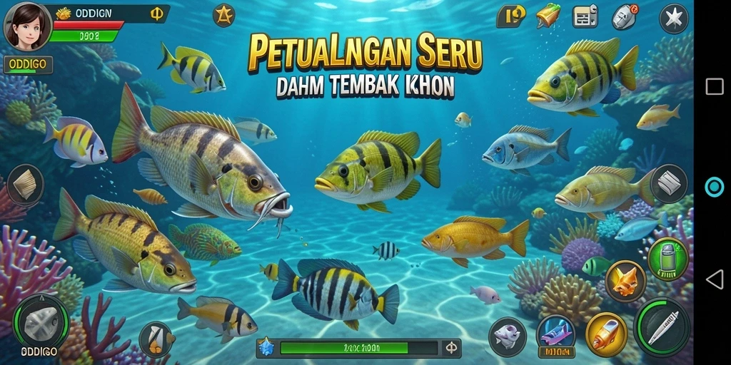 Tampilan gameplay seru dalam ODDIGO saat menangkap ikan.