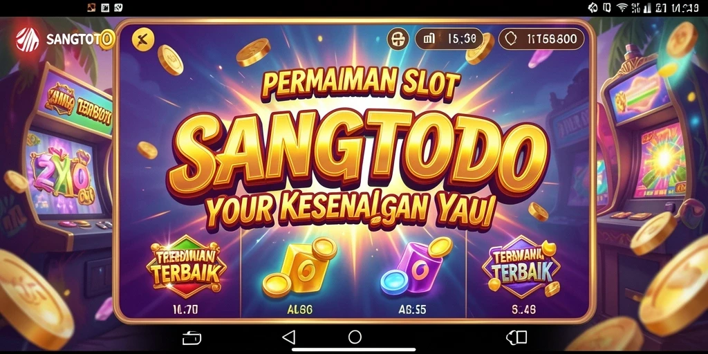 Screenshot utama SANGTOTO menampilkan gameplay seru dengan simbol slot yang menarik.