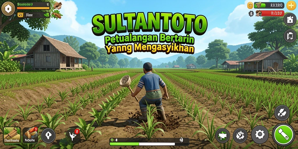 Screenshot gameplay SULTANTOTO menampilkan suasana ladang yang subur dan berwarna-warni.